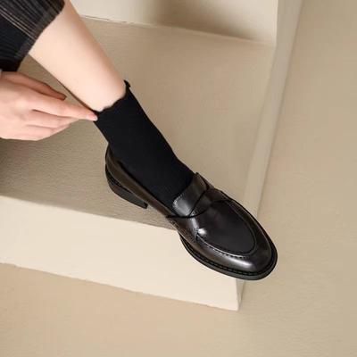 Ретро лоферы на одной педали женские в британском стиле на мягкой подошве универсальные маленькие кожаные туфли черные в стиле колледж на толстом каблуке туфли-одинарки