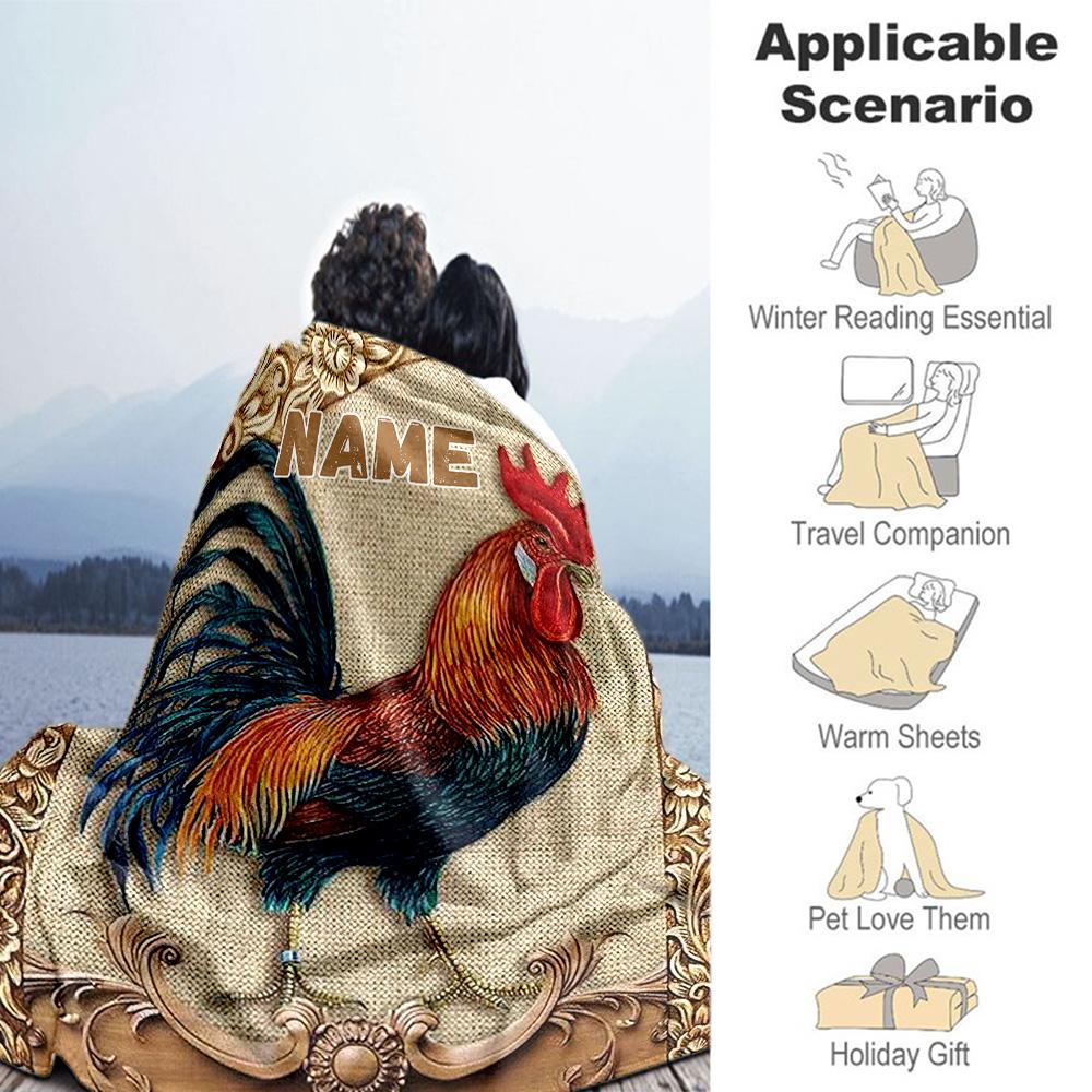 Rooster Personalized Text Blanket Multi-purpose Customizable Blanket Soft & Cozy Great for Living Room Picnics Office Chair Livingroom