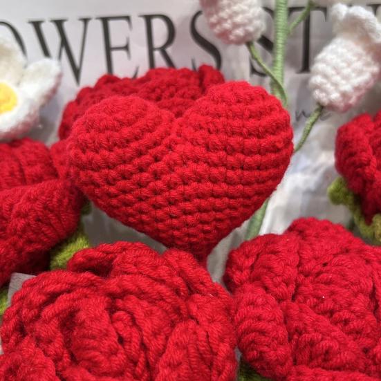 Искусственные цветы Ручная работа Вязаный крючком букет цветов Мягкая хлопковая пряжа Не требует ухода Сердце Роза Цветок Искусственный цветок Свадьбы Юбилеи Домашний декор