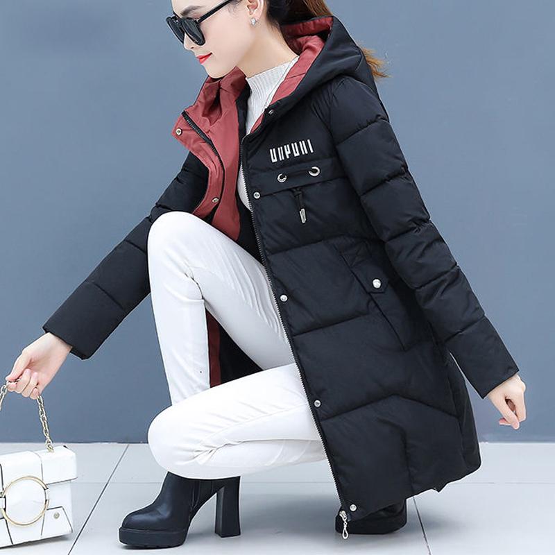 Winter Women Parkas Casual Hooded Jackets Autumn Warm Letter Print Long Female Coat Zipper Outerwear