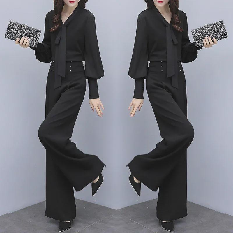 2025 Women's Fashion: Southeast Asia Two-Piece Set - Wide-Leg Pants & Loose Long-Sleeve Casual Suit Korean Style.