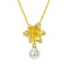 WUIHA Vintage 100% 925 Sterling Silver Lab Sapphire Pearl High Carbon Diamonds Gemstone Flower Pendant Necklace Fine Jewelry