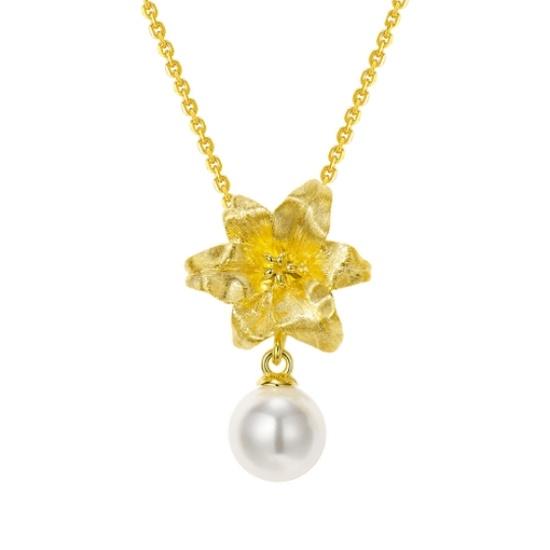 WUIHA Vintage 100% 925 Sterling Silver Lab Sapphire Pearl High Carbon Diamonds Gemstone Flower Pendant Necklace Fine Jewelry