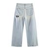 Womens 2026 Distressed Loose Fit Mid-Rise Straight Jeans - Light Blue Casual Streetwear Pant