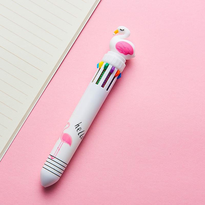 1 шт., разноцветная шариковая ручка с милым фламинго, единорог, динозавр, 0,5 мм, 10 в 1, маркер для офиса, школы