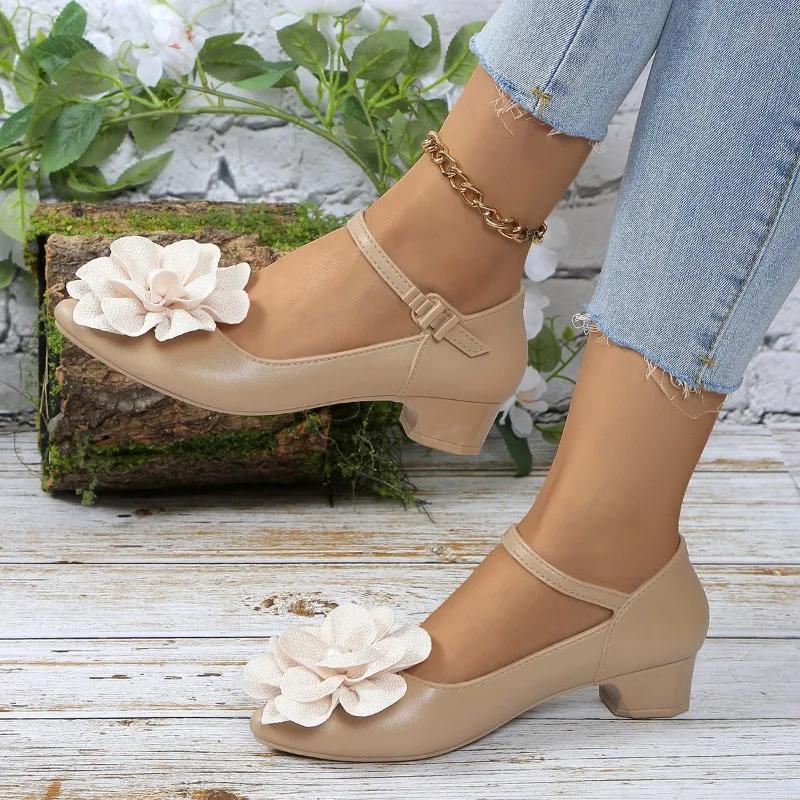 fashion Women's Shoes 2024 Fashion Buckle Strap Women's High Heels New Floral Solid Office and Career Hot Sale Pointed Toe Heels Women