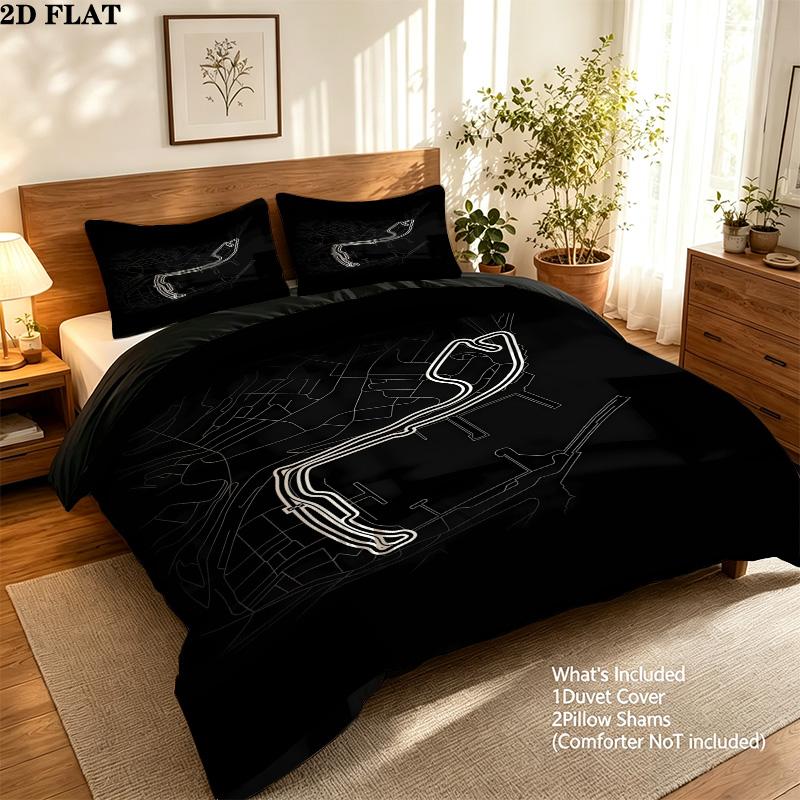 F1 Track Map Pattern Bedding Quilt Set Quilt Cover Pillowcase Home Birthday Gift(1 * duvet cover + 2 * pillowcase, without core)