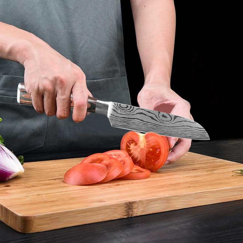Japanese Chef's Knife Set 3 Pieces Damascus Steel Pattern Kitchen Knives Set Meat Cleaver