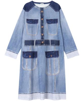 Расслабляющий комбинезон Tsumori Chisato с длинным рукавом, хлопковый мини-флисовый материал, туника с принтом в стиле деним UNX558 tsumori chisato SLEEP BU M [Wacoal &
