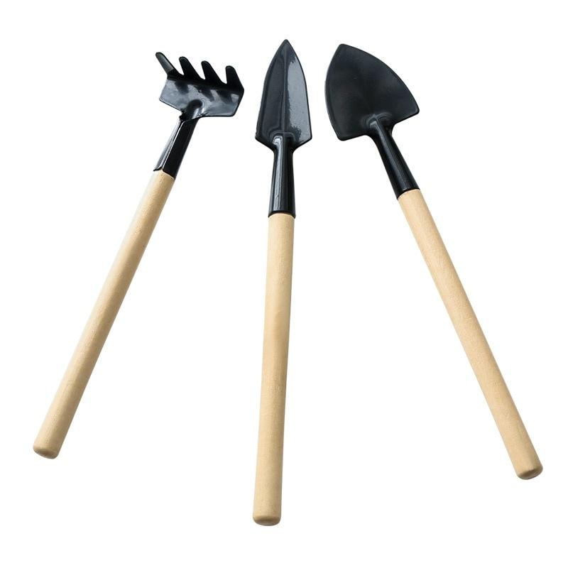 3pcs/Set Mini Gardening Tools Wood Handle Stainless Steel Potted Plants Shovel Rake Spade for Flowers Potted Plant