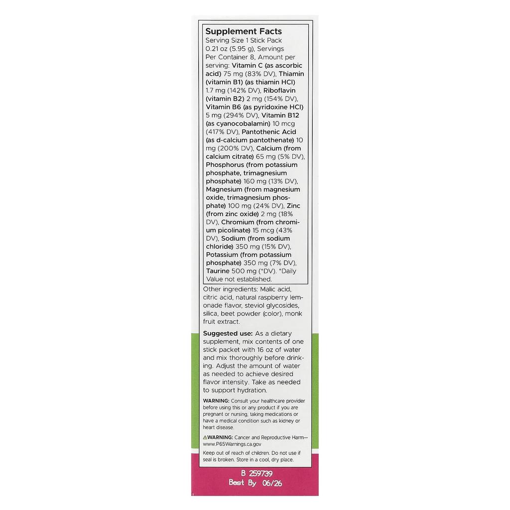 Simply Hydrate, Electrolyte Hydration Mix, Raspberry Lemonade, 8 Stick Packs, 5.95 G (0.21 Oz)