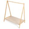 Wood Clothes Rack Foldable Portable Garment Rack with Storage Shelves Sturdy Wood Frame Organizer for Hanging Clothes Coats Skir