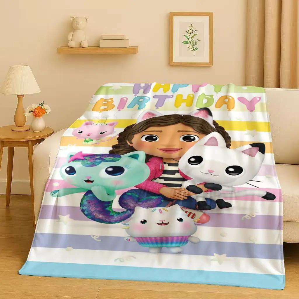 HD Cute Gabbys Dollhouse Cartoon Flannel Blanket,Ultra Soft Warm Plush Throw for Home Bedroom Bed Sofa Cover Picnic Girl Gift