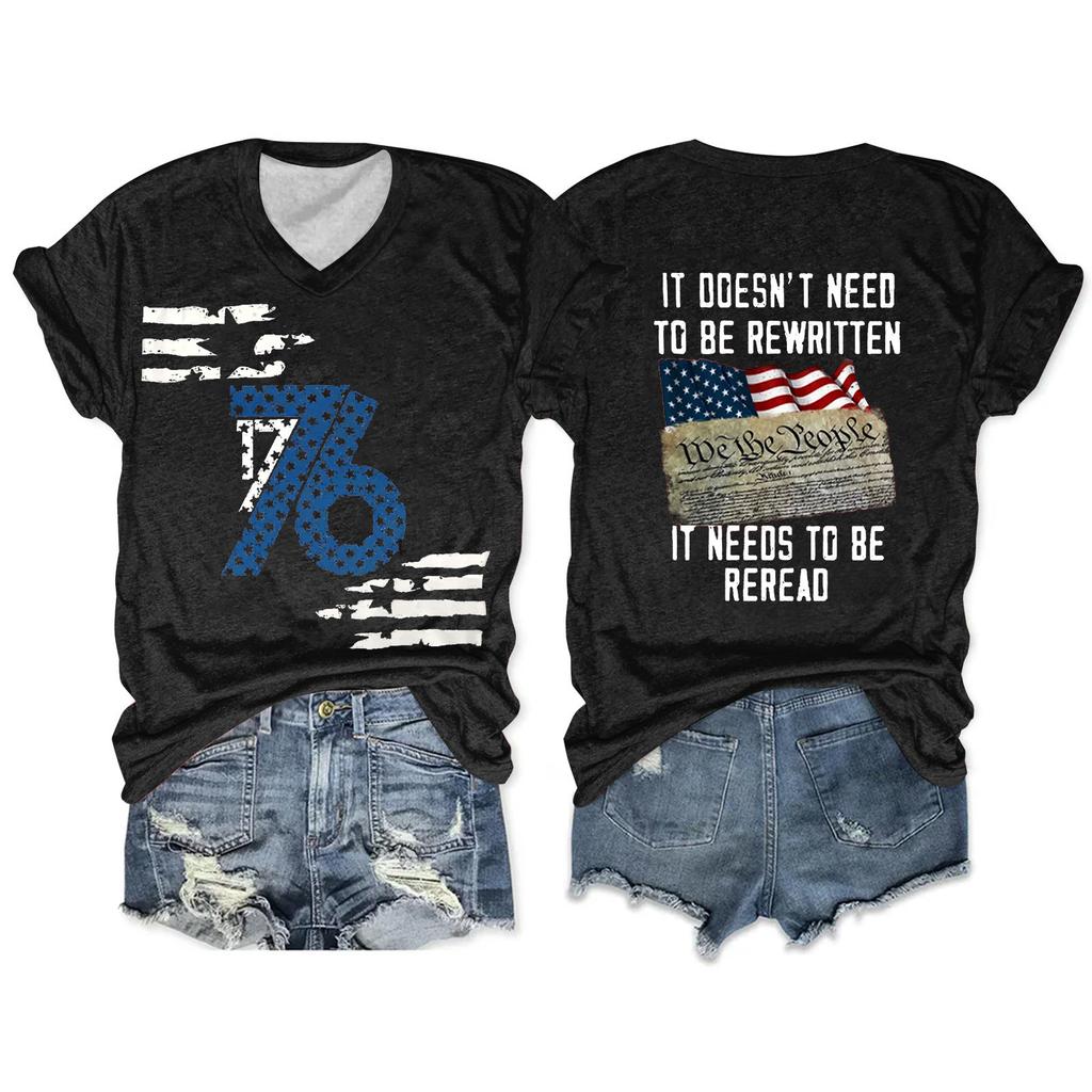 Женская футболка, повседневный свободный пуловер с v-образным вырезом и короткими рукавами с принтом