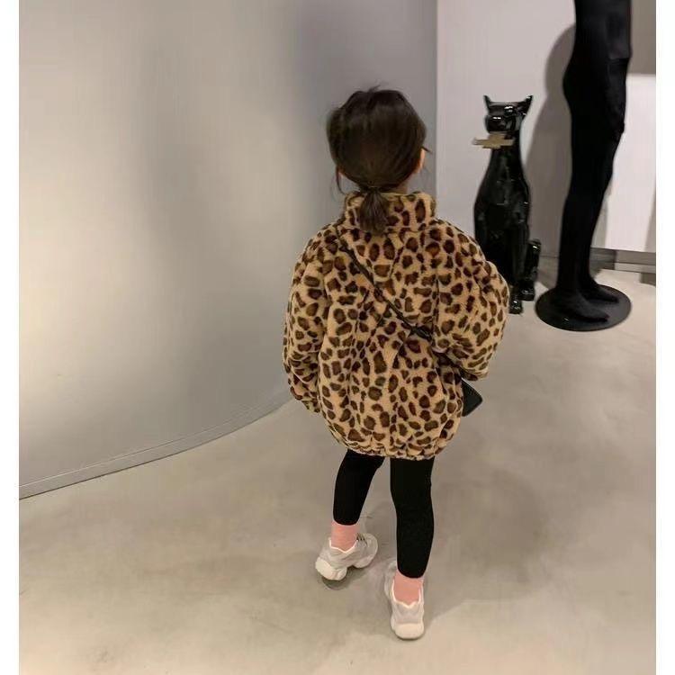 Fashion Girls Plush Coat Leopard Pattern Top Children Coats