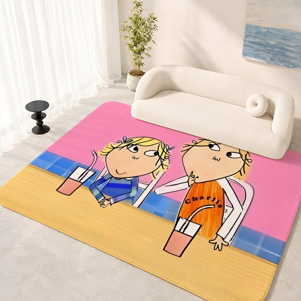 Charlie and Lola anime Floor Mat Floor Mat Soft Flannel Non-Slip Door Rug for Living Room