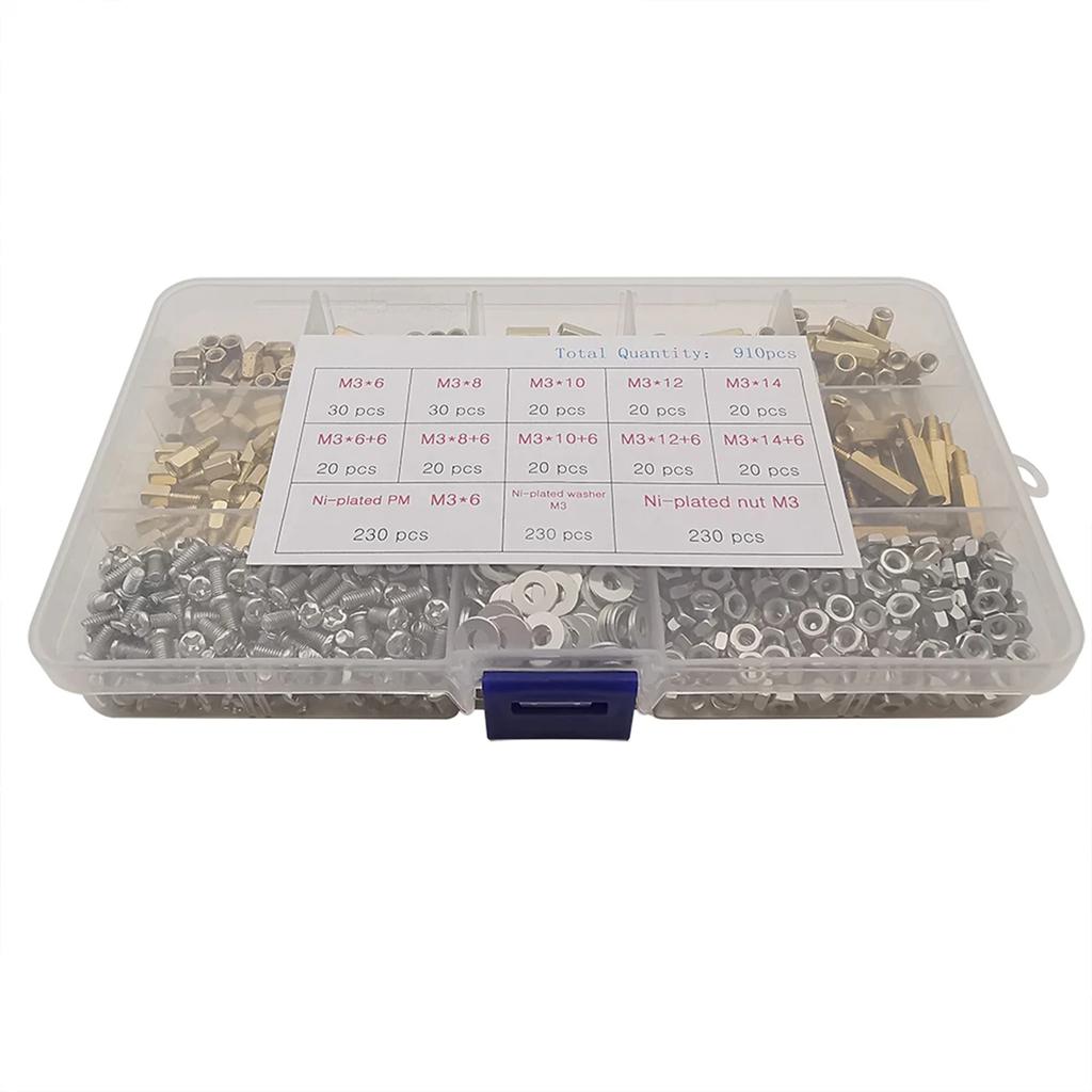910 шт. M3 Мужской Женский шестигранный латунный комплект прокладок с винтовой гайкой и шайбой для материнской платы печатной платы