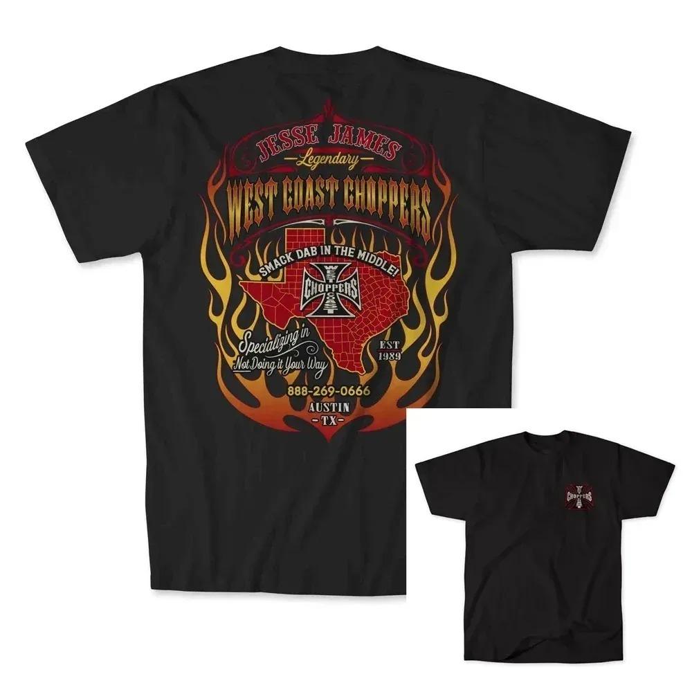West Coast Choppers Остин Техас Классическая футболка с логотипом-крестом Винтажный байкерский стиль Черный хлопок Короткий рукав