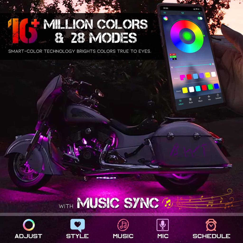 RGB LED Atmosphere Ambient Light Kit APP Music Control Гибкая водонепроницаемая неоновая лента для автомобиля мотоцикла Декоративная лампа 12 В