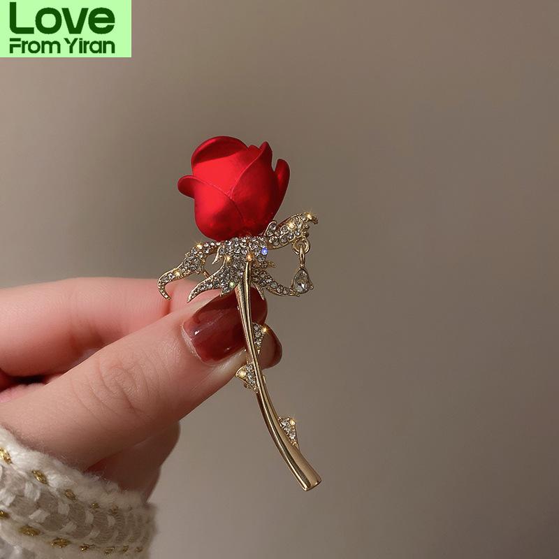 Charm Rose Flower Brooches For Women Lady Rhinestone Enamel Metal Pin Fashion Vintage Elegant Brooch Valentine 'S Day Gift