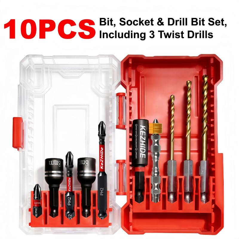 Titanium Coated Drill Bit And Socket Set With Portable Storage Box For Home Repair Diy Woodworking Projects