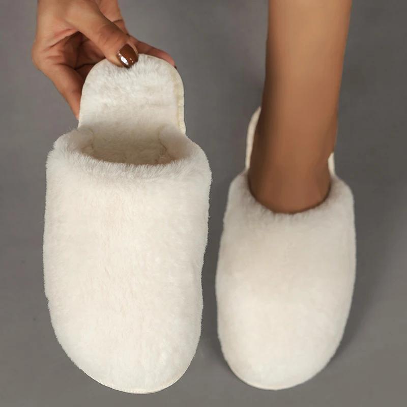 2024 Soft Sole Home Plush Slippers Autumn Winter Indoor Anti-slip Cotton Slides White Furry Bedroom Flip Flops Plus Size 42-43
