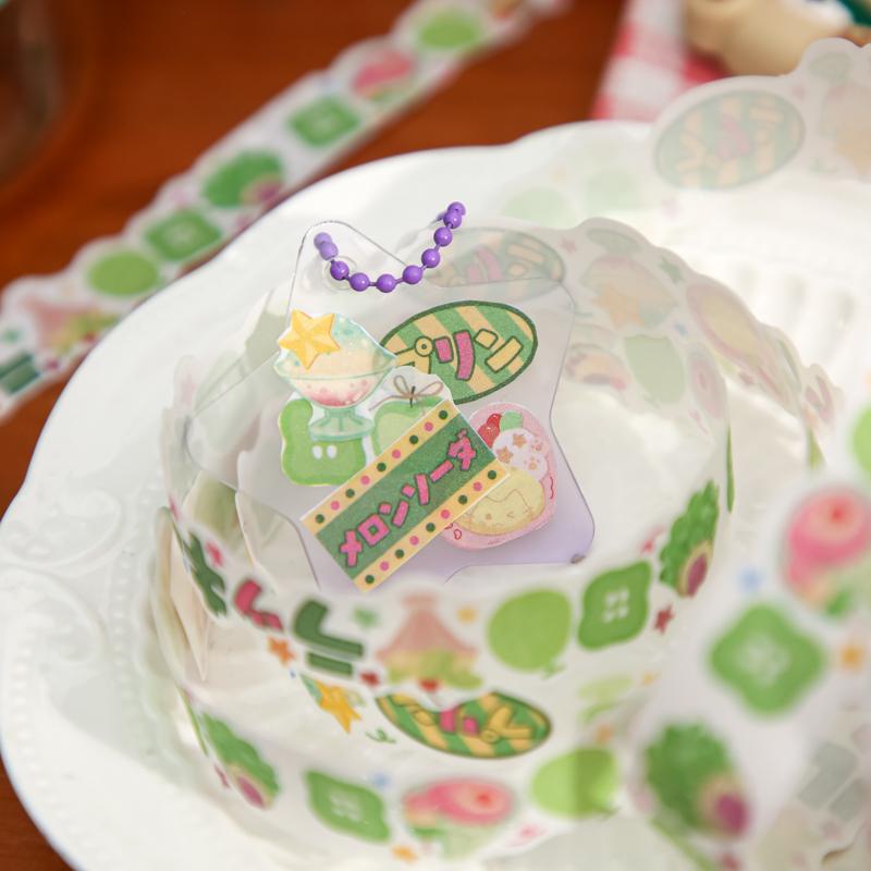 200cm/roll Washi Tape Korean Kawill Smoothie Pudding Dessert Sushi Pattern Irregular Tape Hand Collage Material DIY Decoration