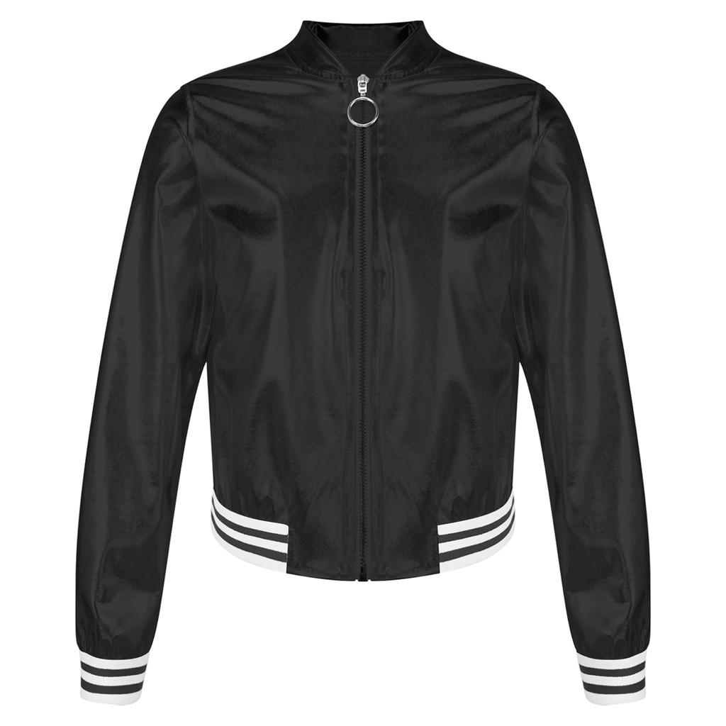 Детская блестящая бейсбольная куртка для девочек, блестящая куртка-бомбер с металлической молнией и длинными рукавами, пальто, верхняя одежда