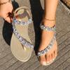 Женские сандалии на плоской подошве, повседневные сандалии со стразами и блестками, модная летняя пляжная женская обувь, простые сандалии в римском стиле, женские