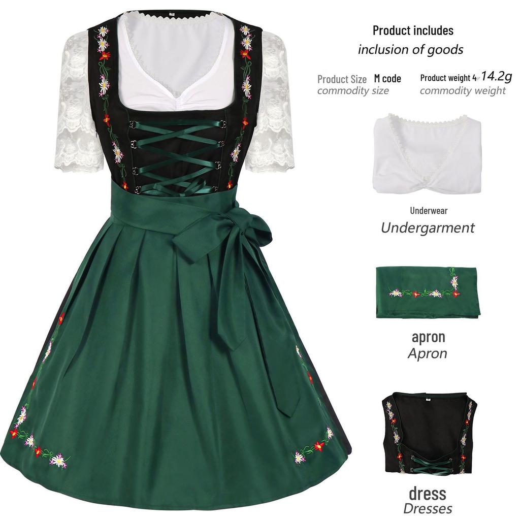 2025 Spring/Summer Women's European & American Cosplay Maid Beer Costume Short Sleeve Dress Set
