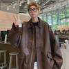 2024 Unisex Brown Leather Motorcycle Jacket: Short Retro Coffee Color for Spring & Autumn