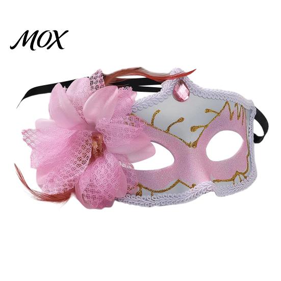 Fancy Dress Accessory Masquerade Masque for Women, Glitter Venetian Half Face with Side Floral Party Flower And Feather Halloween Costume, Mardi Gras,