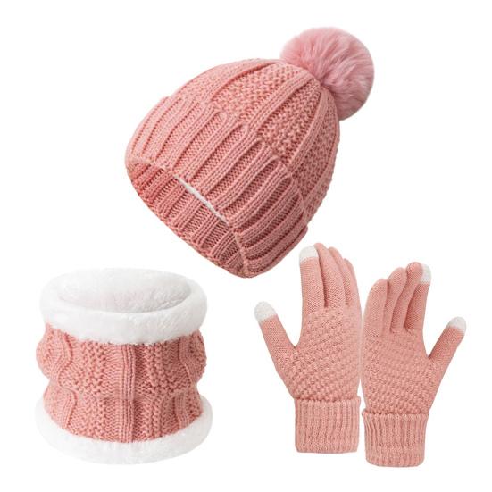 Winter Hat Scarf Gloves Set Fleece Lined Hat Warm Neck Wrap Thick Knitted Touchscreen Gloves for Men Women Cycling Hiking Travel