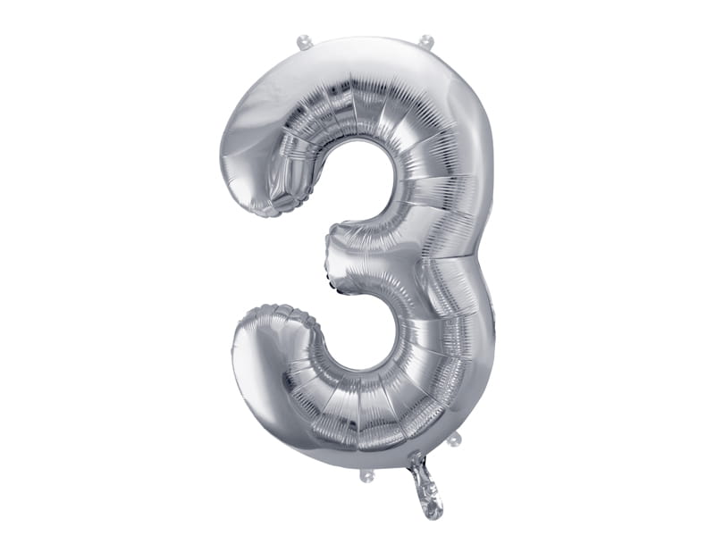 Balon Foliowy Cyfra "3" Srebrny 86 Cm