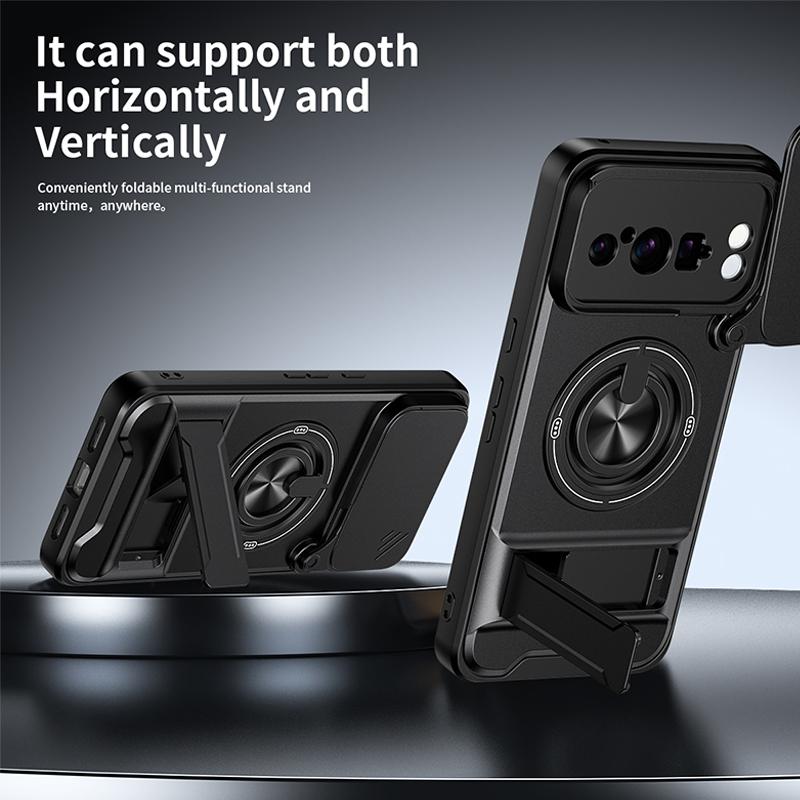 Slide Camera Cover Compatible for Google Pixel 8 Pro Case With Built-in Ring Stand and Folding Stand