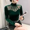 European Velvet Mesh Splicing Shirt - Women's Autumn/Winter Fashion Top