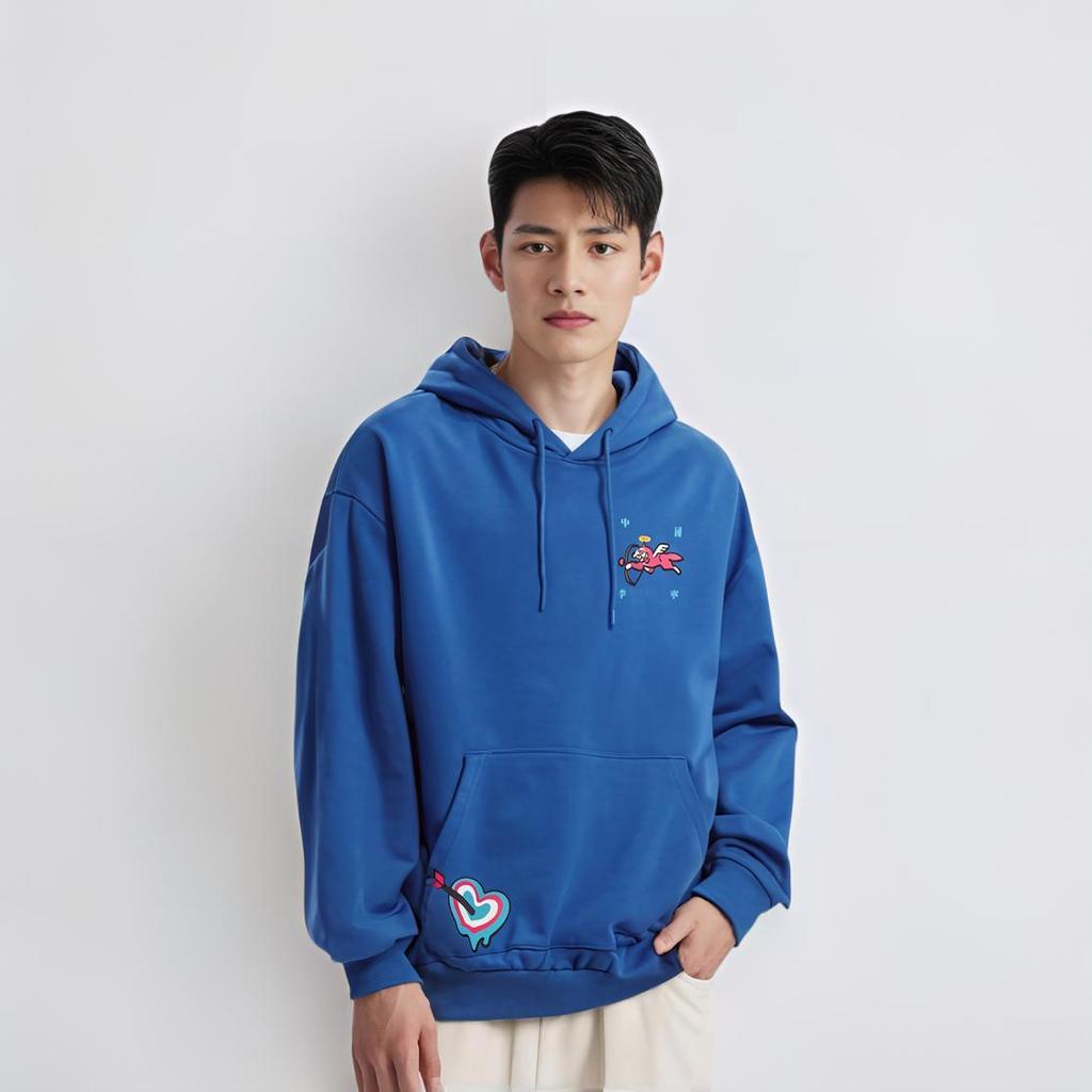 Li Ning X Icecream Коллаборация С принтом букв Худи Удобный Дышащий Свободный Свитшот Унисекс свитшот Светло-голубой AWDU843-4