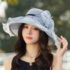 Elegant Summer Women'S Sun Hat Breathable Organdy Material Foldable Design Top Flower Organza Wide Brim Ruffled Beach Hat