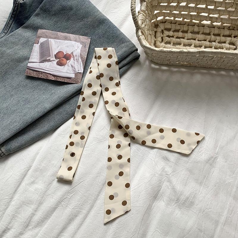 Silk Scarf Long Strip High-end Thin and Narrow Scarf Women Wear Silk Scarf Polka Dot Plaid Printing Streamer