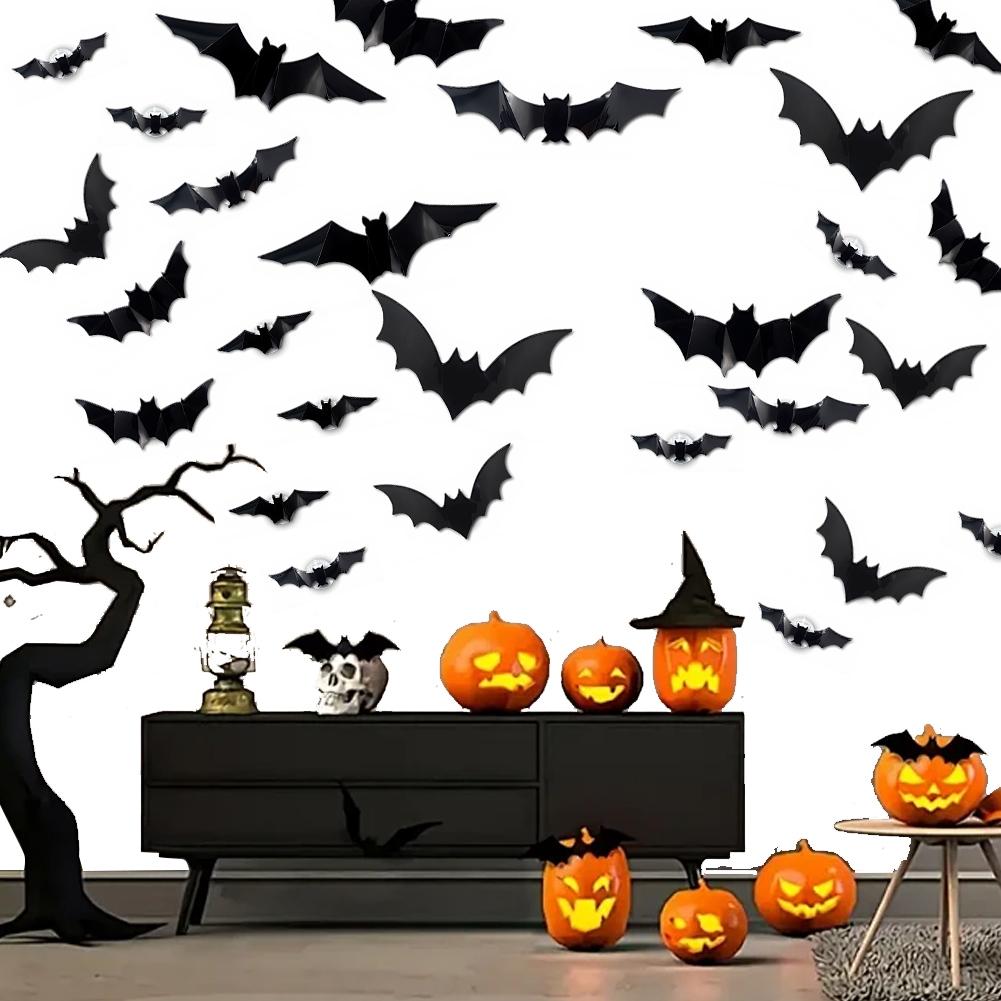 72 PCs Halloween Bats Wall Decor Battery Powered Bats Decorations Wall Stickers for Halloween Party Bedroom Window Decorations