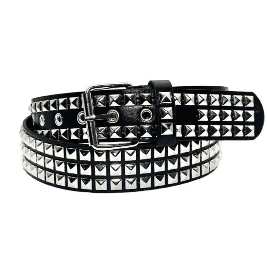 Ремень с заклепками в стиле панк-рок Ремень с заклепками Ремень с люверсами Квадратные заклепки Пирамидальные металлические вставки Регулируемые ремни Ремень из искусственной кожи