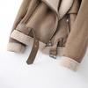 Women's Suede and Lambswool Motorcycle Jacket - Warm Fleece Coat for Autumn and Winter