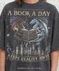 A Book A Day Keeps Reality Away Dragon Comfort Colors® Tshirt, Fantasy Castle Book Lover Gothic Mythical Creature Vintage Bootleg Tee
