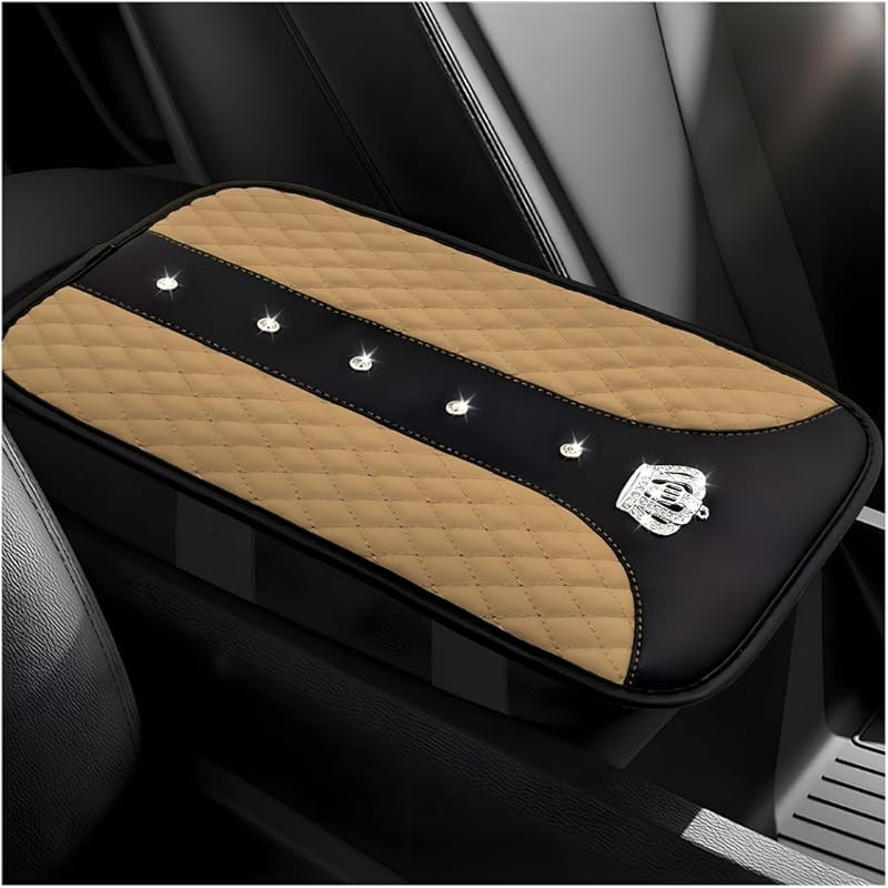 Bling Crown Car Center Console Mats, Anti-Slip And Waterproof Crystal Car Armrest Pad Protector, Universal Rustproof Armrest Decor Cushion For Cars &