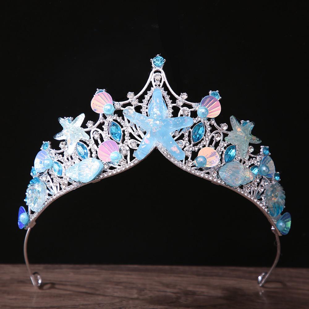 Mermaid Fish Crowns Ocean Style Costume Seashell Starfish Tiaras for Women Girls Princess Birthday Party Hair Accessories