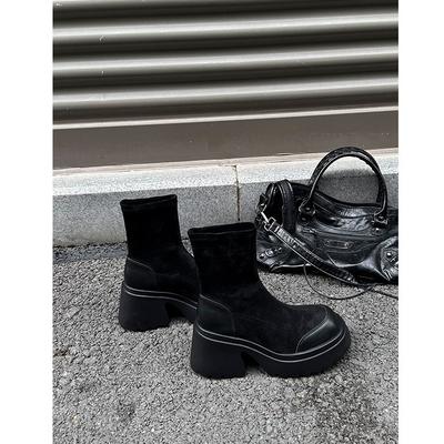 Супер высокие каблуки ботинки Мартина женские короткие ботинки 2025 весна и осень толстая подошва эластичные ботинки рукав 8 см увеличение высоты маленькие тонкие ботинки