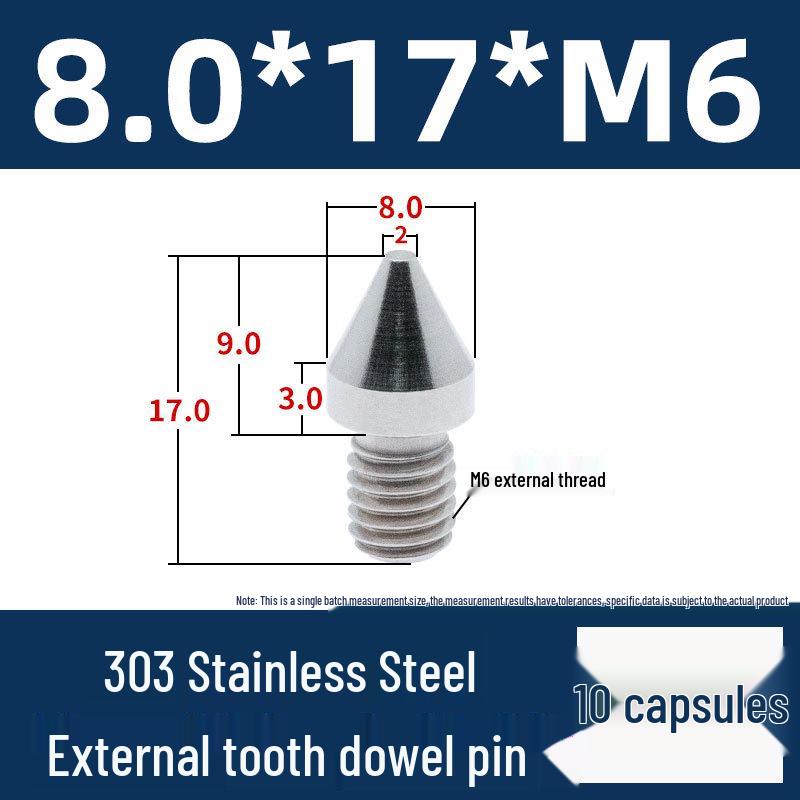 Stainless Steel External Thread Dowel Pin with Tapered/Round/Flat Head, Locating Column M3/M4/M5/M6