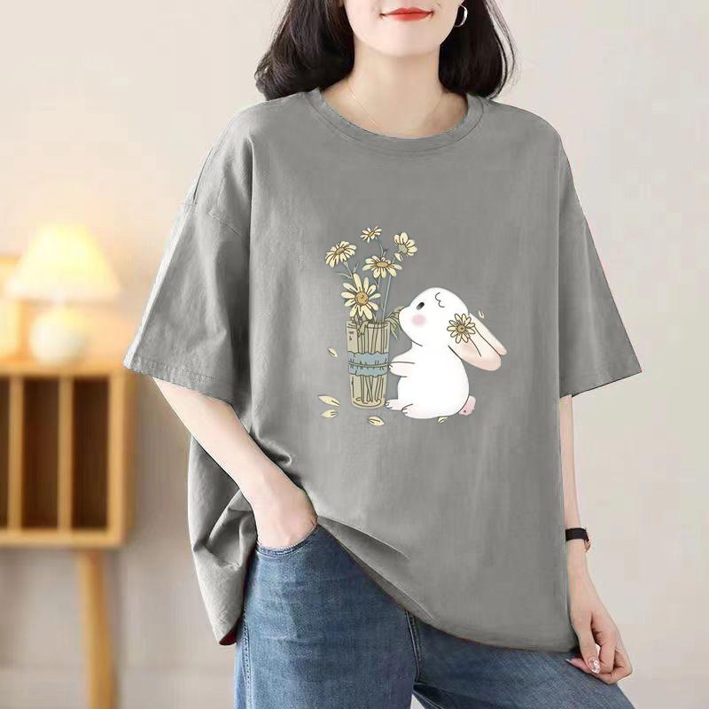 2024 Девушка Женщины Мультфильм Футболка Милые Футболки Хлопок Короткий Рукав Принт Топы