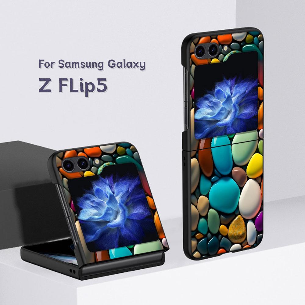 Beautiful Stone Case for Samsung Galaxy Z Flip5 Black PC Phone Cover Z Flip 5 5G Hard Luxury Coque Zflip5 Funda Capa