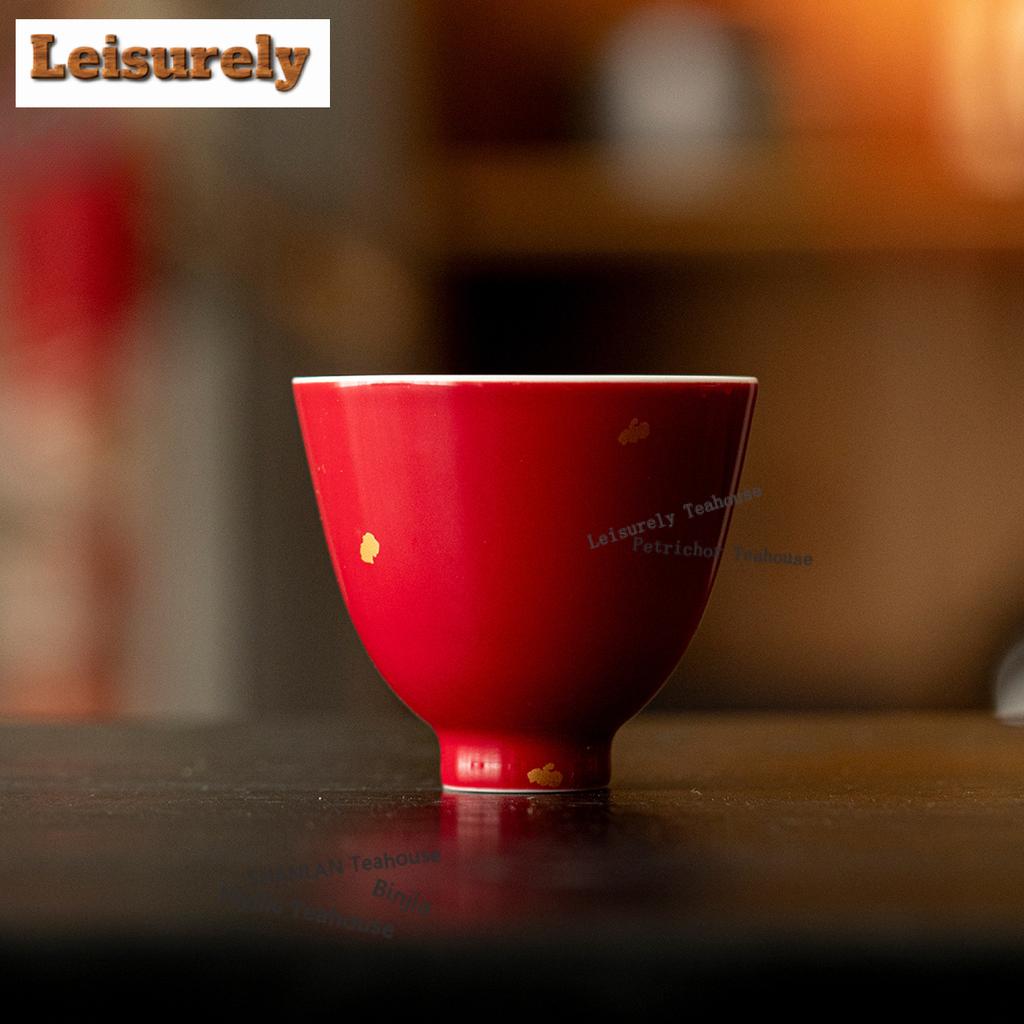 2 шт./лот Чашка для чая с золотым напылением, рубиново-красная, роскошная чайная пиала, кружка, чашка для дегустации чая, чашка для аромата, мастерские чашки Jianzhan, подарок для чайной церемонии, 60 мл
